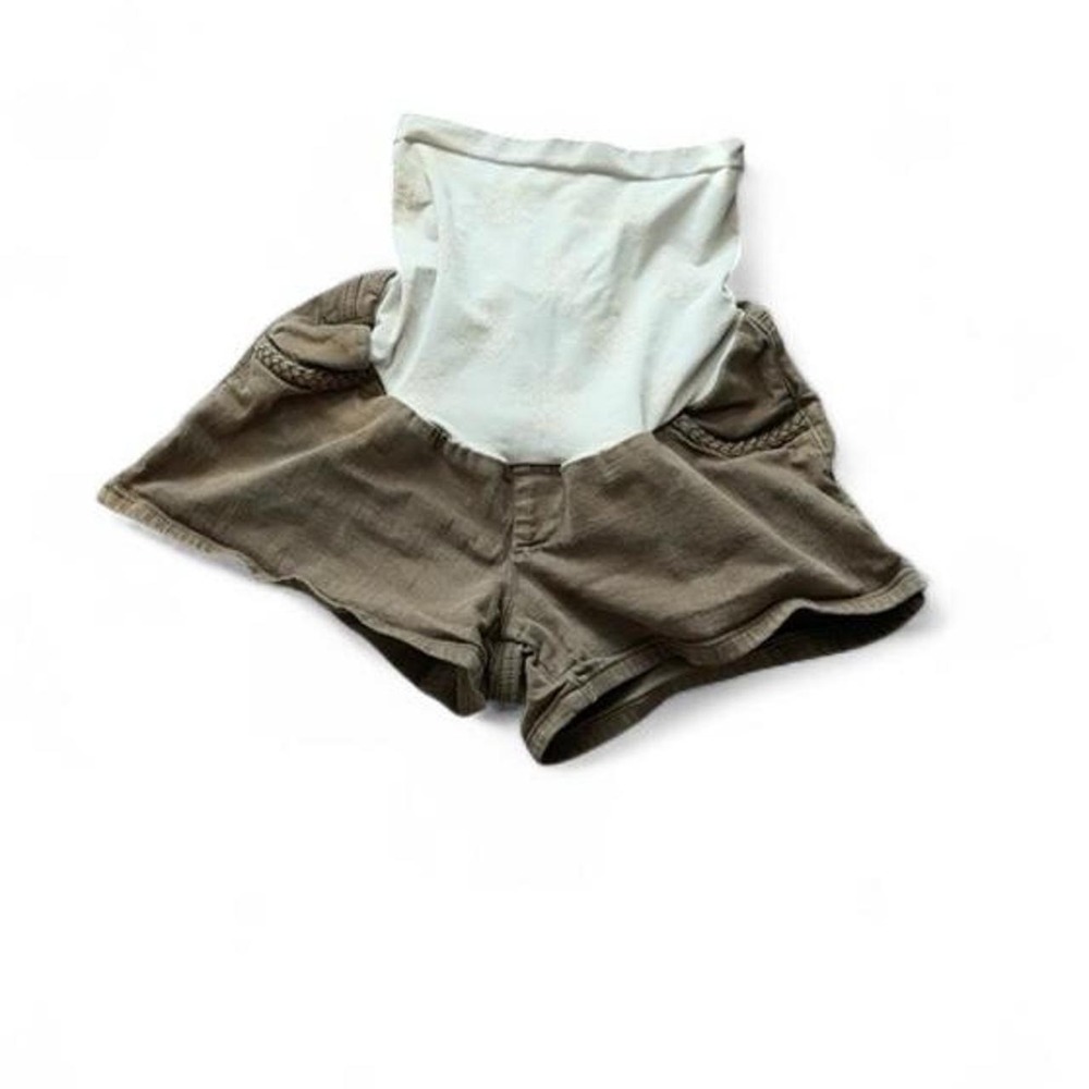 Jessica Simpson Maternity Shorts Women's M Olive Ruffle Hem Belly Panel Casual